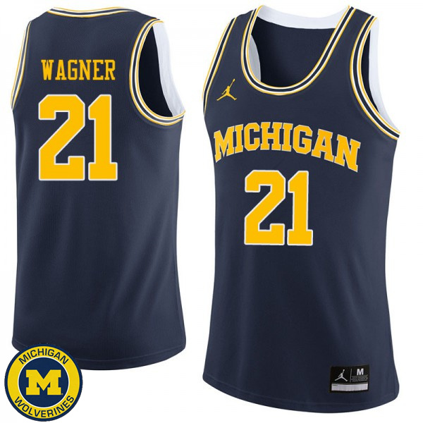 Mens Michigan Wolverines #21 Franz Wagner Navy Player Basketball Jersey